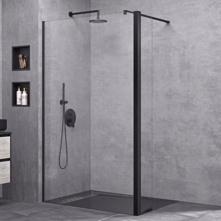 doporro Box Doccia Walk-In 120x200cm con Vetro Laterale 30cm, Parete Doccia Anticalcare in Vetro da 8mm con Braccio Sostegno MMBR3 Telescopico in Acciaio Nero