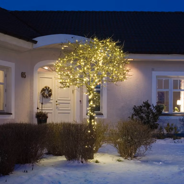 Konstsmide Christmas Ghirlanda luminosa LED per esterni, 200 luci, nera/bianco caldo Micro, dimmerabile, Nero, Plastica