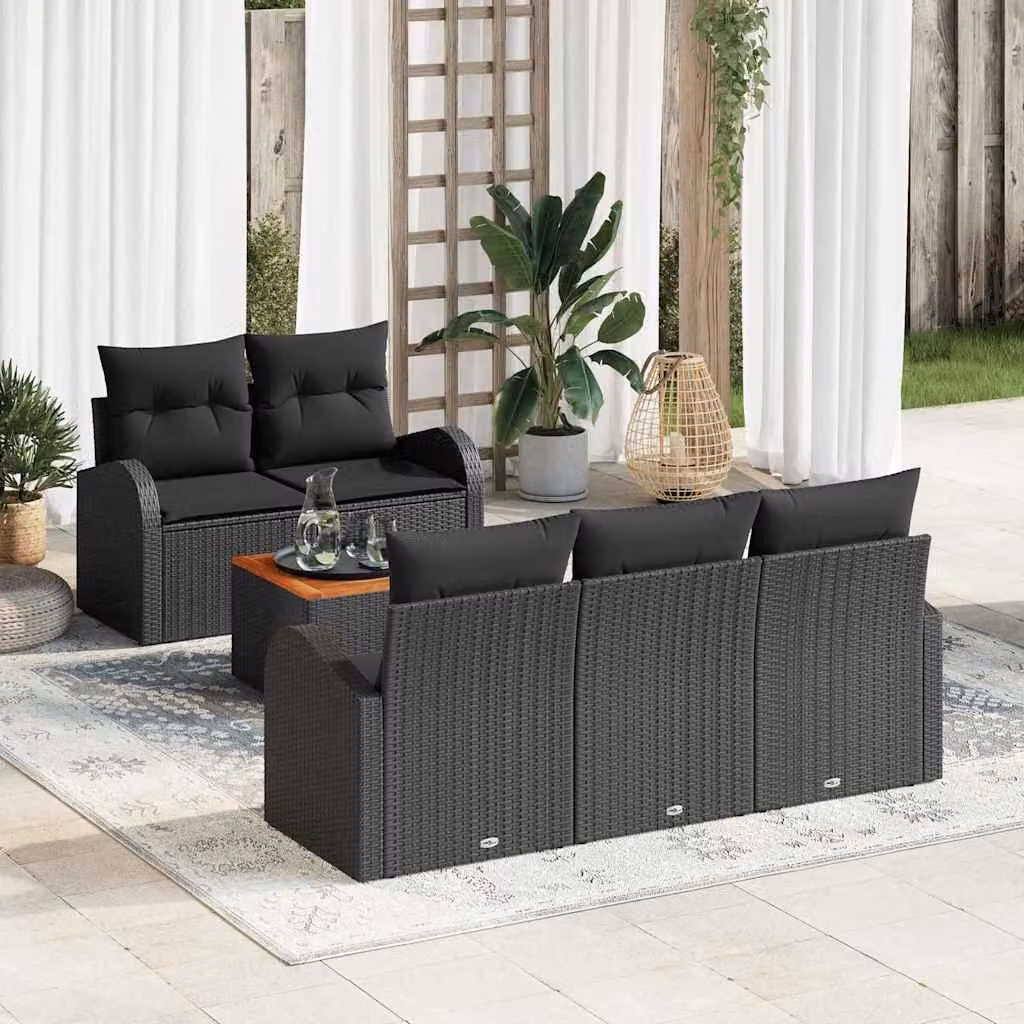 Maison Exclusive - Set Divano da Giardino con cuscino 6 pcs Nero polyrattan