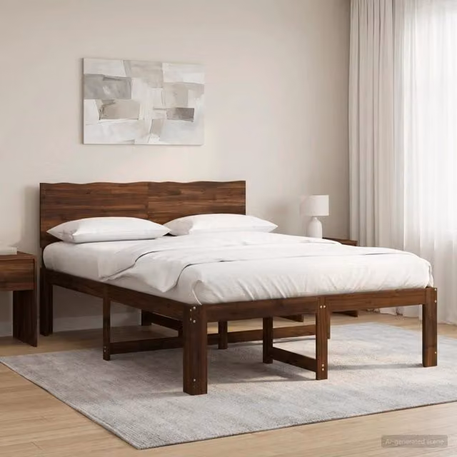 Letto matrimoniale moderno vidaXL in legno di acacia marrone con testiera L/P/H: 205.5 x 150 x 140 cm – 1