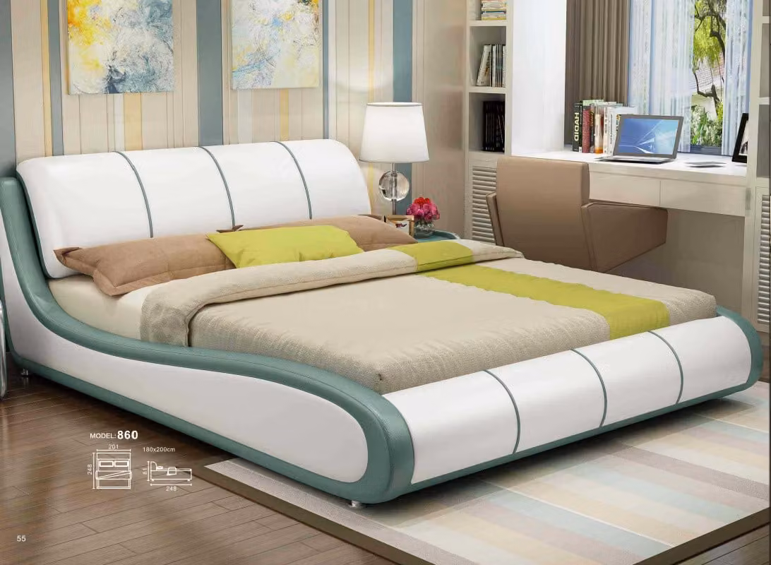 Designer Bett Schlafzimmer Doppelbett Betten Leder Hotel Luxus Polster 180x200cm