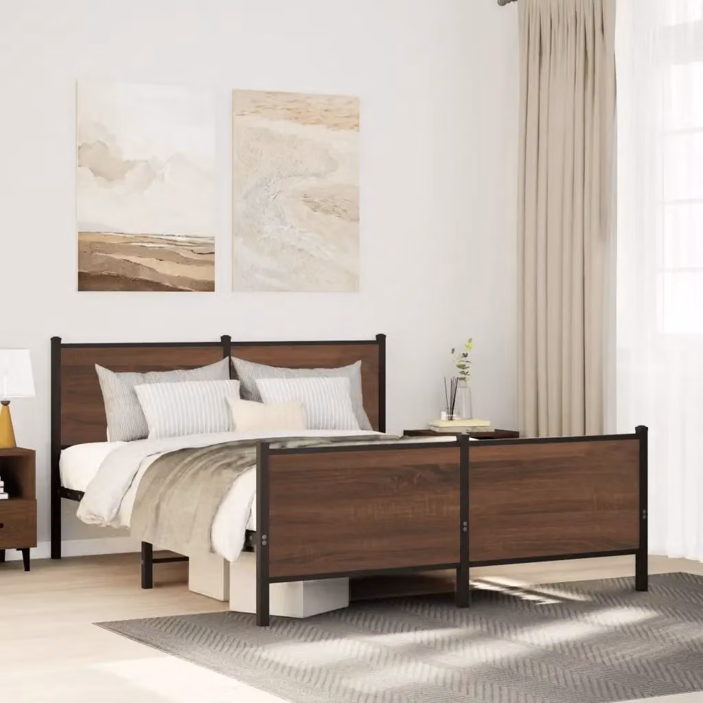 Letto matrimoniale in metallo e legno color rovere marrone L 180 cm x P 200 cm – 2