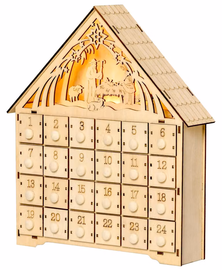 Calendario dell'Avvento HOMCOM con decorazioni natalizie, 24 cassetti con luci LED, MDF