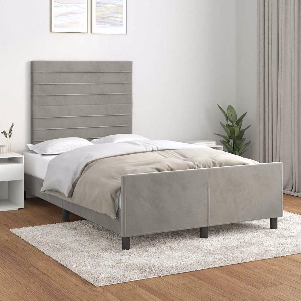 vidaXL Giroletto senza Materasso in Velluto Grigio Chiaro L/P/H: 120 x 200 x 126 cm – 1