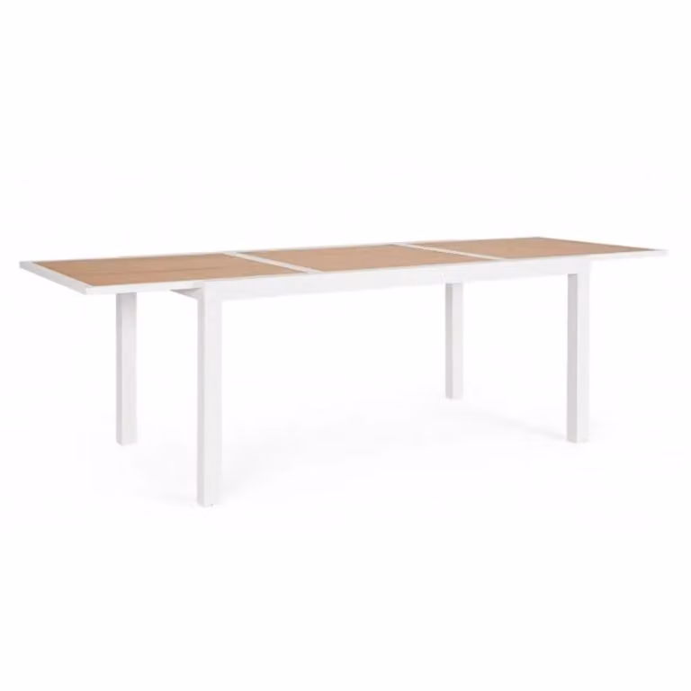 Tavolo allungabile HILIJA effetto legno e struttura in alluminio bianco 160×90 cm – 240×90 cm