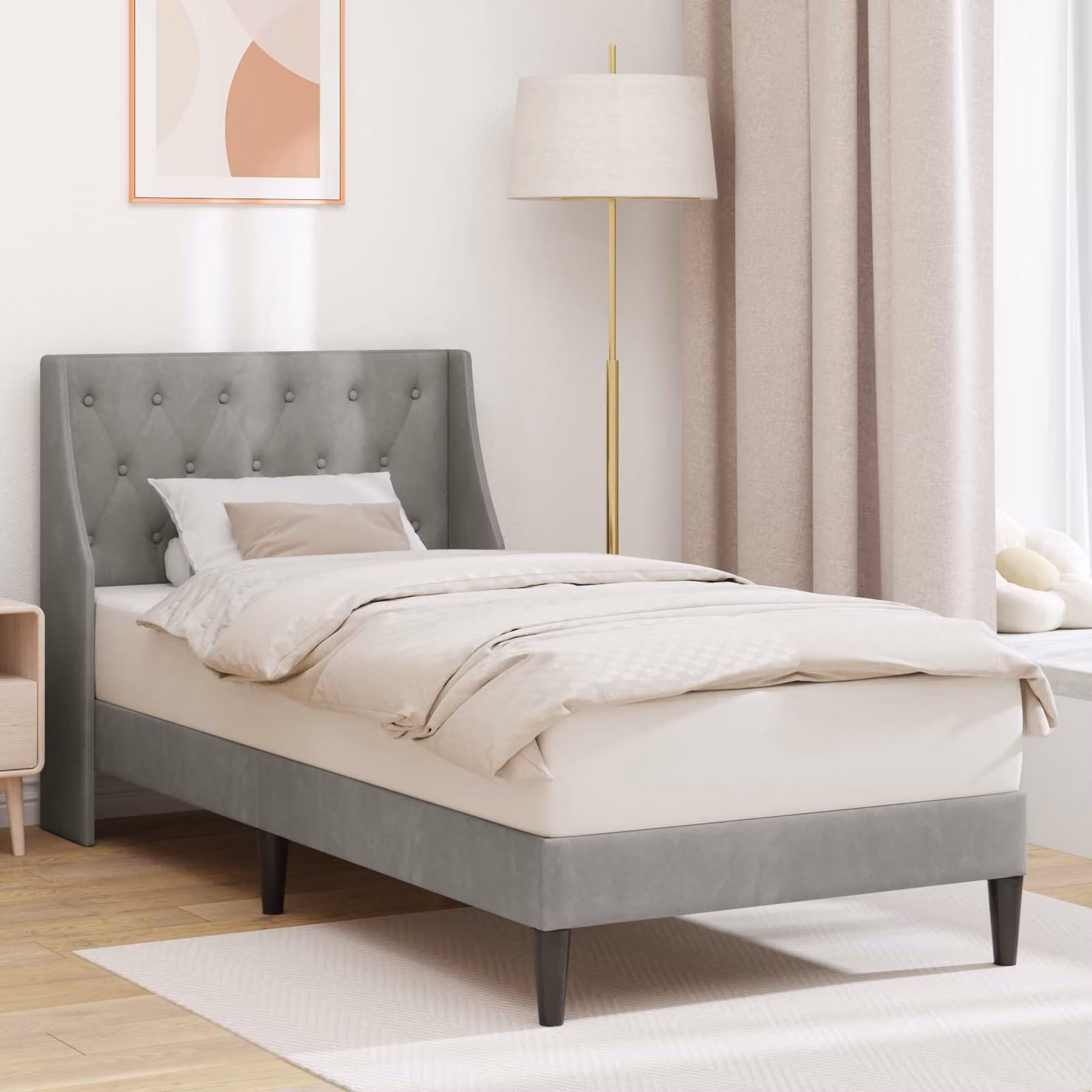 Struttura del letto moderna vidaXL in velluto grigio, L 80 x P 200 cm