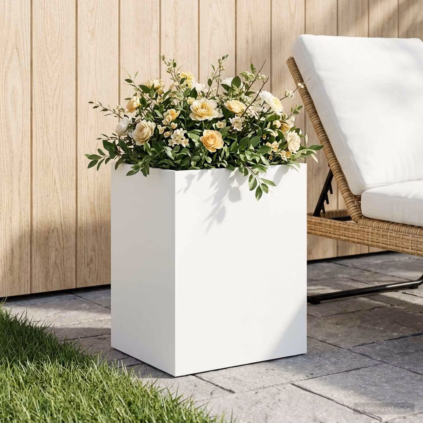vidaXL Vaso da giardino in metallo Bianco L: 40 cm, P: 30 cm, H: 50 cm