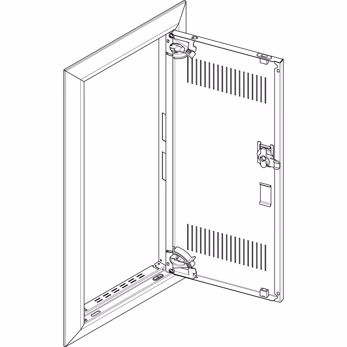 Cornice ABN + sportello con fessura di ventilazione 1x4 per centralina di distribuzione da incasso, a 1 fila GBRU14TL