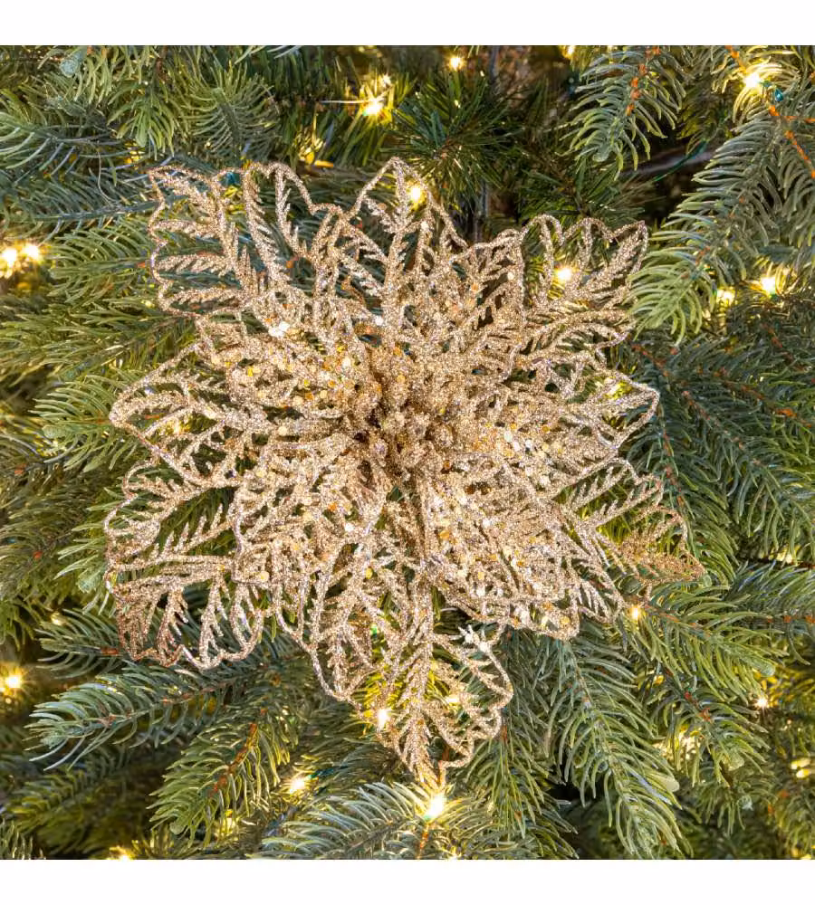 Clip Decorazione Natalizia Stella di Natale Oro con Glitter - 23.5 cm