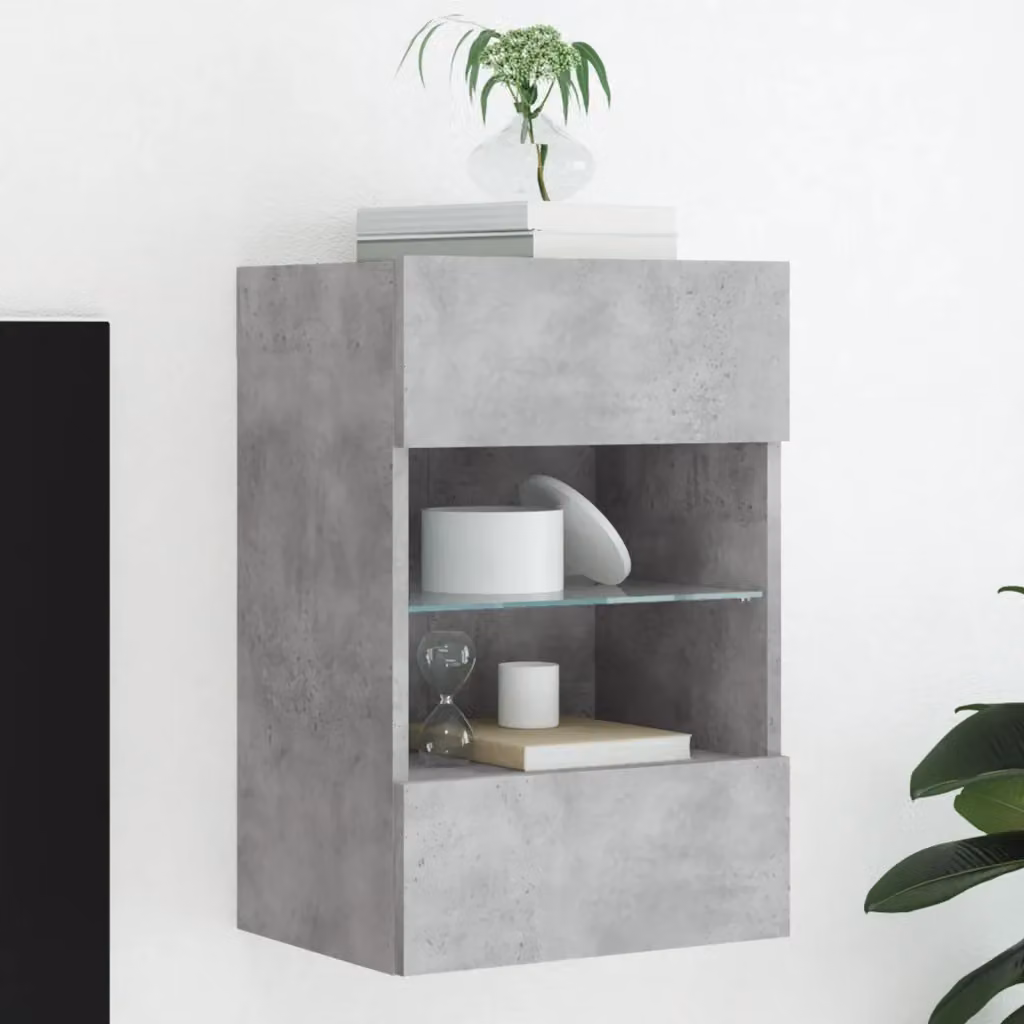 Mobile TV a parete vidaXL con luci LED integrate, Grigio, L: 40 cm, P: 30 cm, H: 60,5 cm