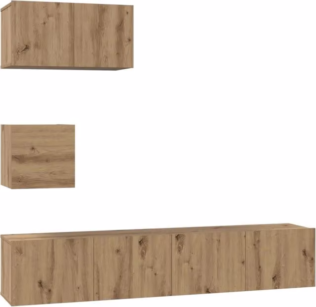 Set mobile TV 3 pz | Armadietto TV | Mobile Porta TV Rovere artigianale Legno multistrato