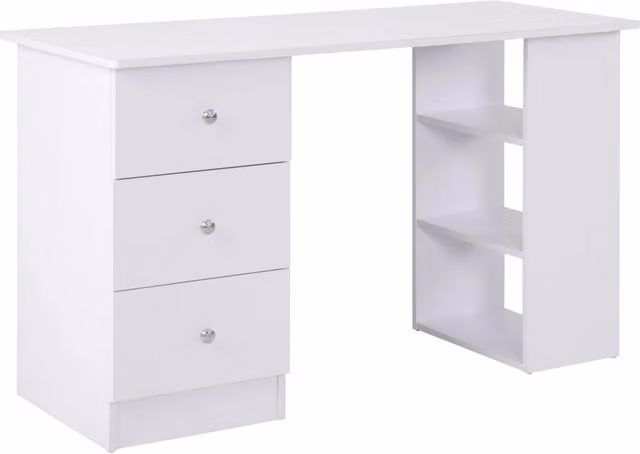 Scrivania Minimal con cassetti e scaffali bianca L: 120 cm, P: 49 cm, H: 72 cm