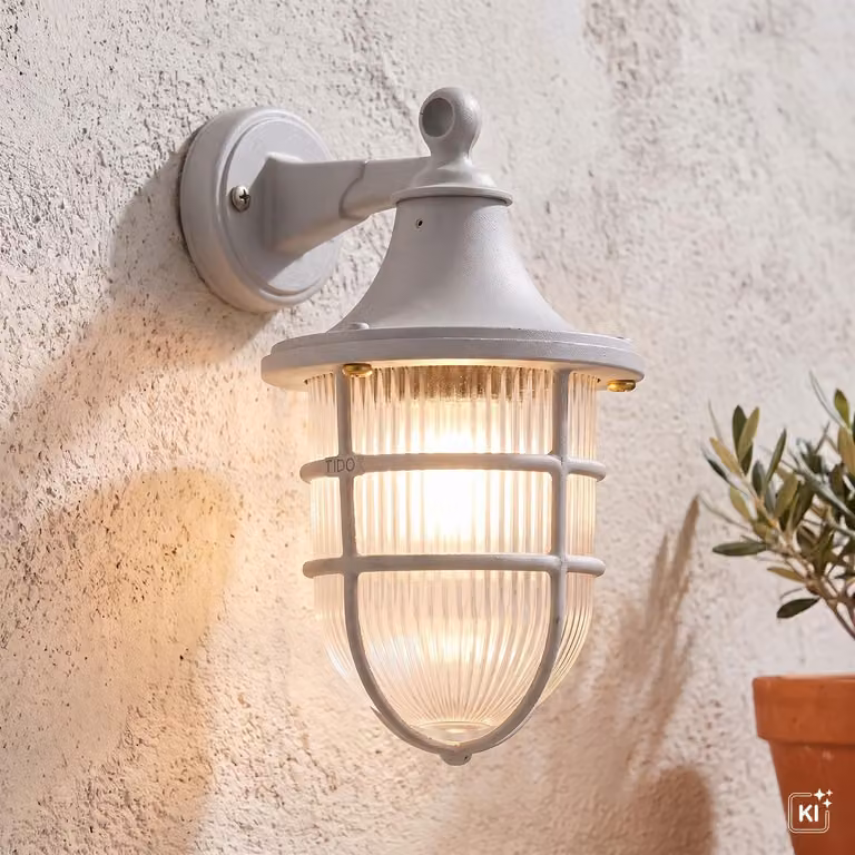 Applique da esterno in vetro vero ottone E27 IP64 H: 28 cm grigio marittimo applique da esterno