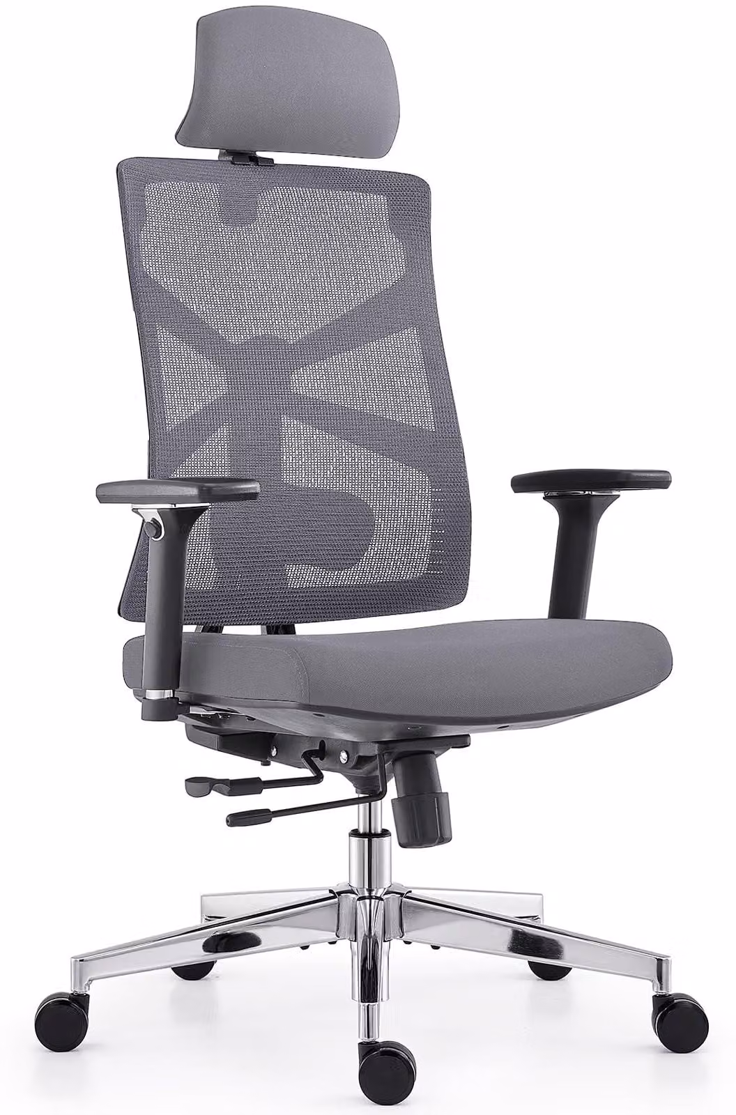 Sedia da ufficio ergonomica, nera e grigia - Braccioli regolabili in 4 direzioni - Profondità della seduta regolabile - Materiale simile al velluto