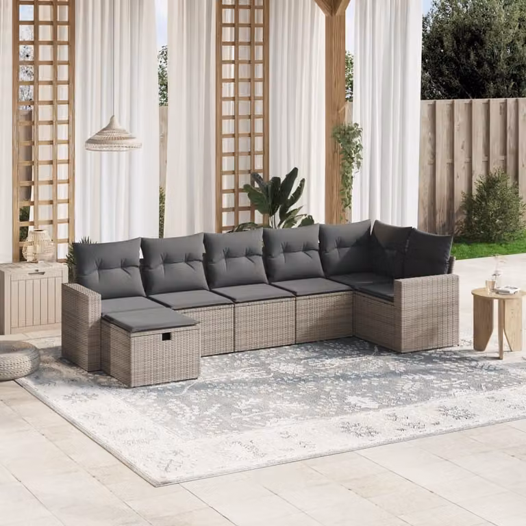 Maison Exclusive - Set da giardino 7 pezzi con cuscini in polyrattan grigio