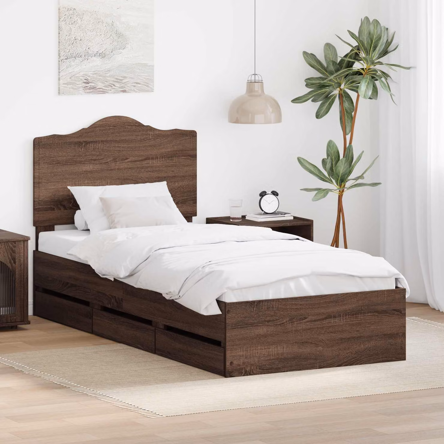 Struttura letto con cassetto vidaXL in legno quercia marrone 90 x 200 cm
