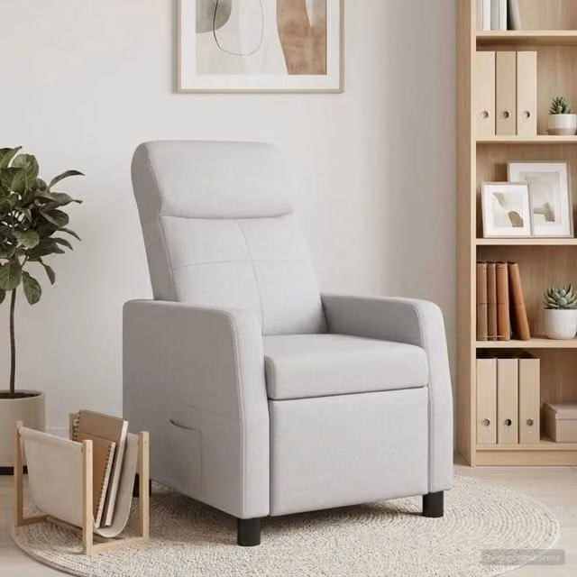 Poltrona reclinabile relax in tessuto Grigio Nuvola con braccioli e design moderno – 1