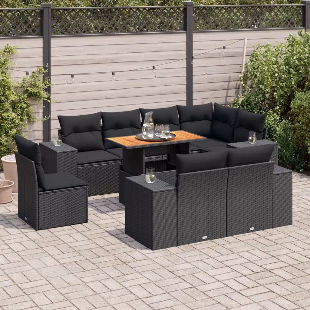 Maison Exclusive - Set Divani da Giardino 9 pz con Cuscini Nero in Polyrattan
