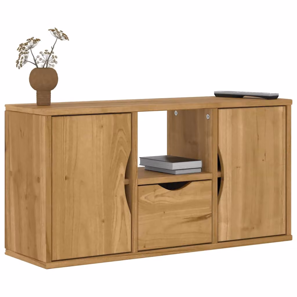 vidaXL Mobile Porta TV ODDA in Legno di Pino Marrone con Cassetto e Ruote L 79 x P 24 x H 40 cm