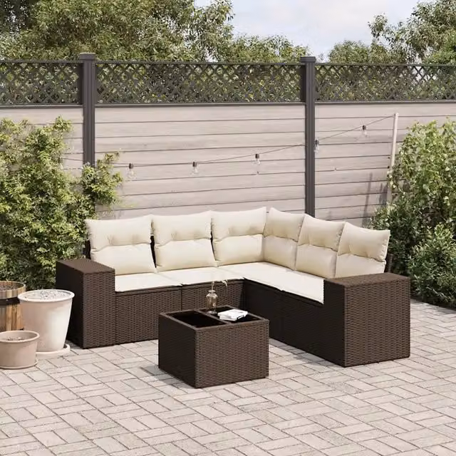 Set Divano da Giardino 6 pz con Cuscini Marrone in Polyrattan 3222562