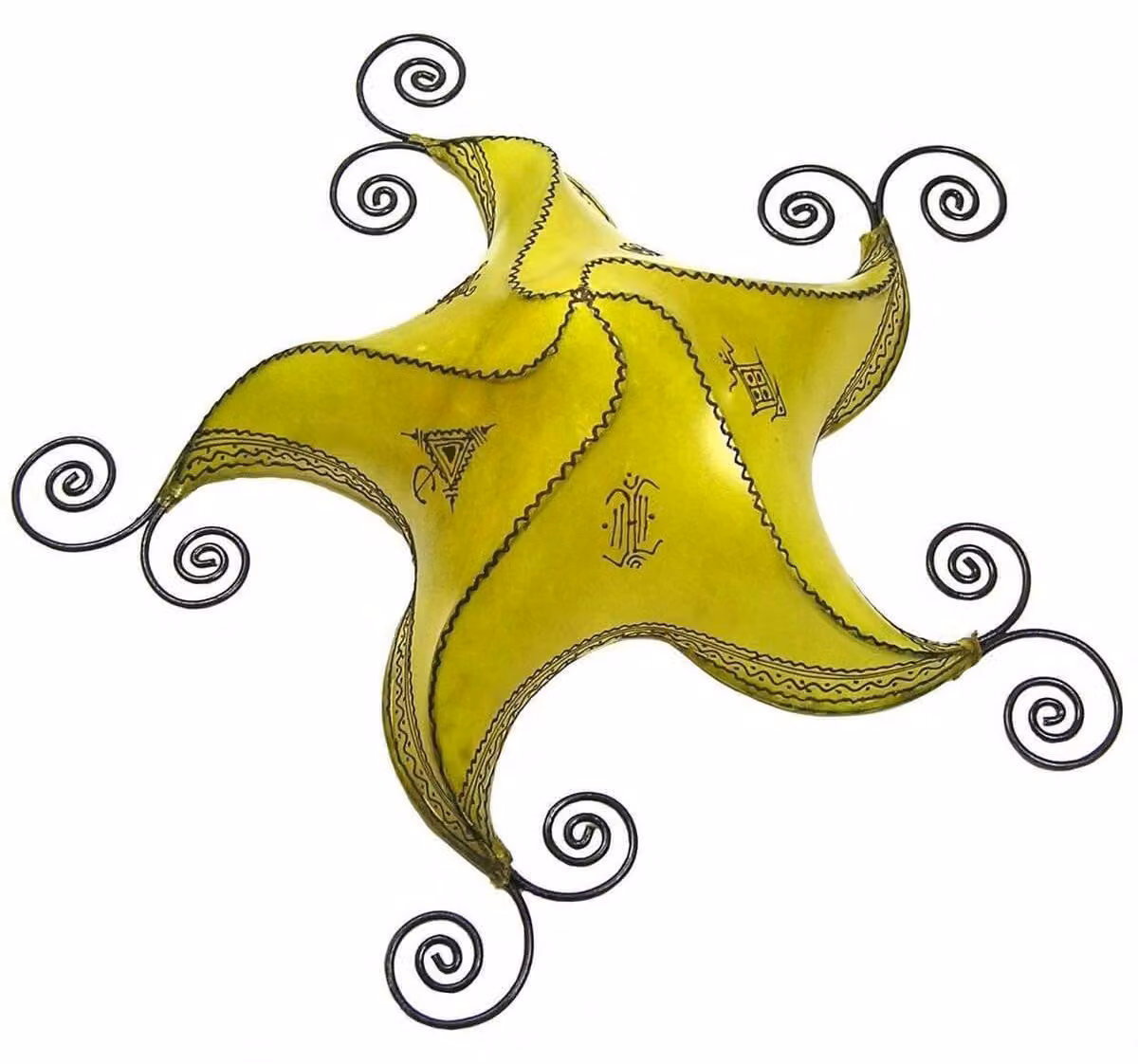 Lampada orientale lampada da soffitto lampada a sospensione lampada da soffitto marocchina lampada in pelle STERN Berber Star 70 cm, giallo