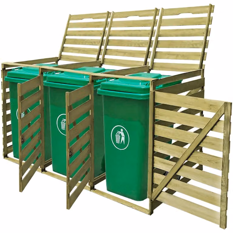 vidaXL Copribidone Triplo in Legno di Pino per Contenitori da 240 L, Colore Marrone e Verde, L 120 cm x P 92 cm x H 218,3 cm
