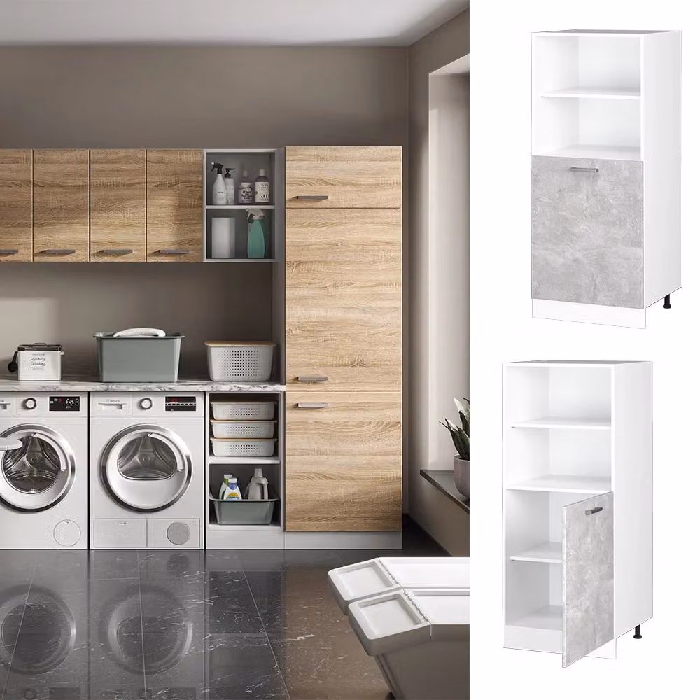 Dispensa universale R-Line Vicco in finitura calcestruzzo opaca con ante e ripiani aperti, L/P/H: 60 x 42,7 x 143 cm – 2