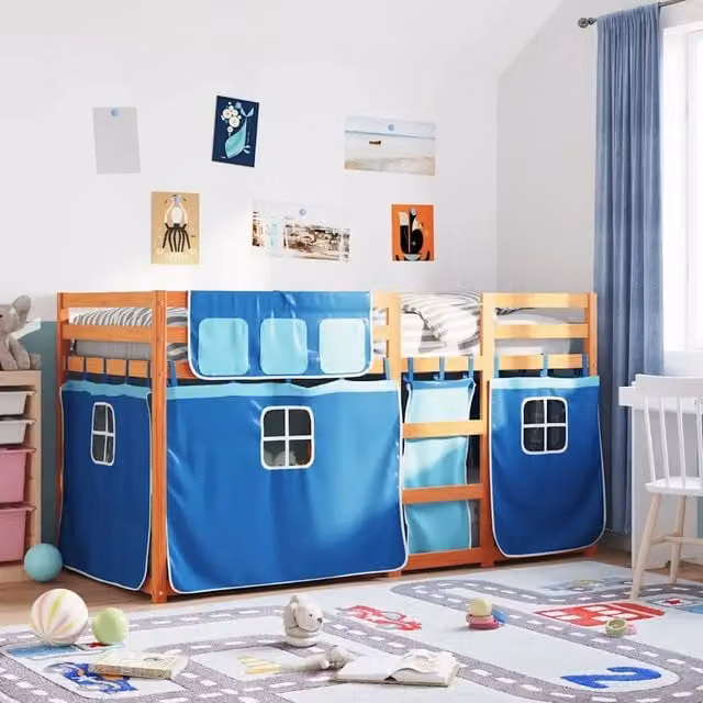 Letto a Castello senza Materasso-Struttura Letto a Castello Blu 80x200 cm Massello Pino 359290