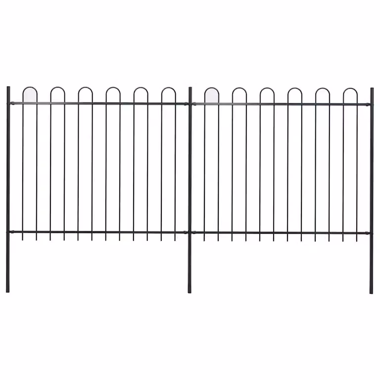 Recinzione da giardino vidaXL in acciaio con parte superiore ad anello, nera, L: 337 cm, H: 150 cm