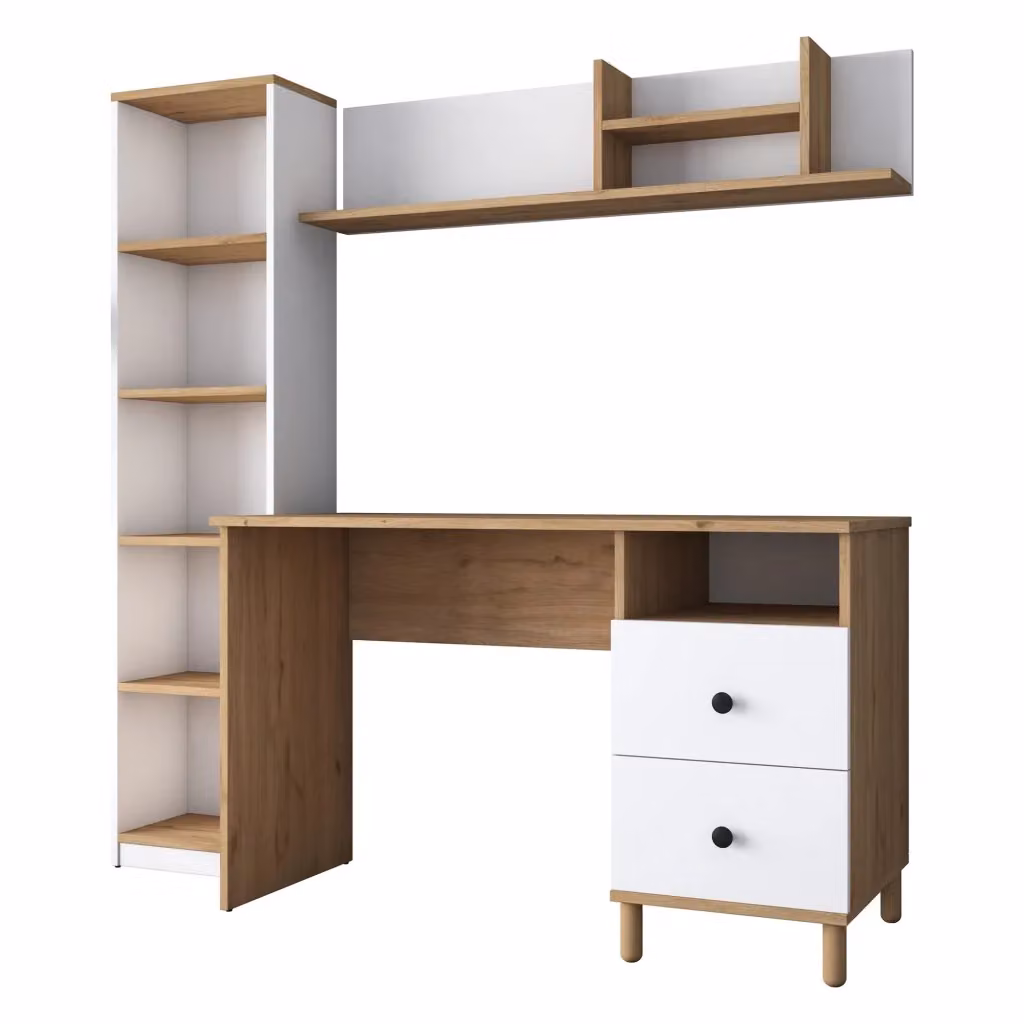 Scrivania Venetico DMORA con 9 ripiani, colore marrone rovere, L 120 cm x P 50 cm x H 162 cm – 2