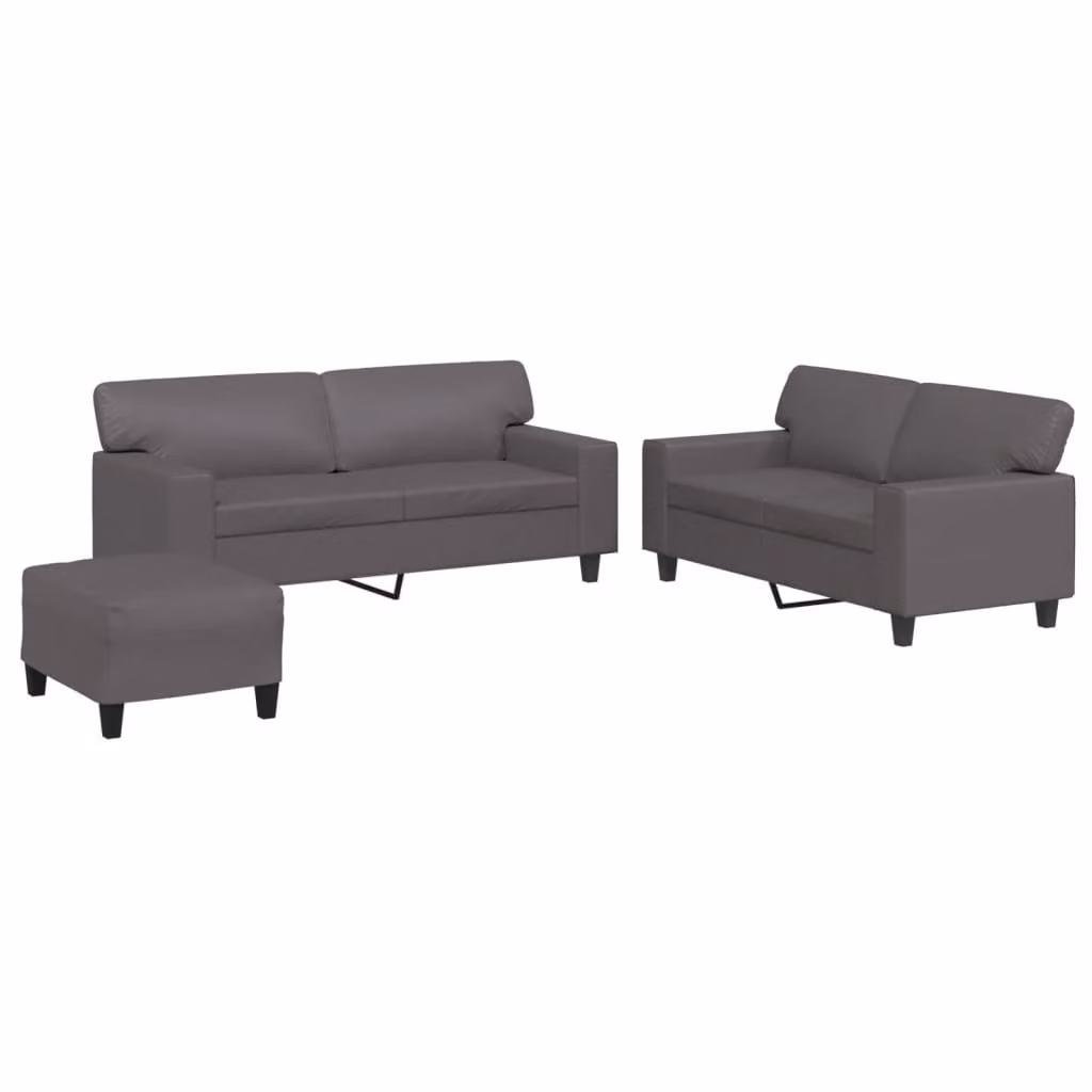 Set di Divani 3 pz Grigio in Pelle finta