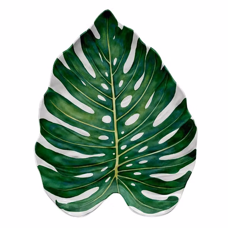 Vassoio grande Foglia in melamina, Linea York Floreale, diam. 46x37cm