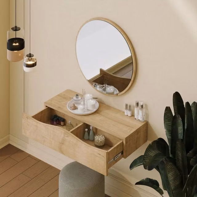 Cremano Mobile da Ingresso Moderno con Specchio in Vetro, Colore Marrone Rovere, L: 82 cm, P: 30 cm, H: 15 cm