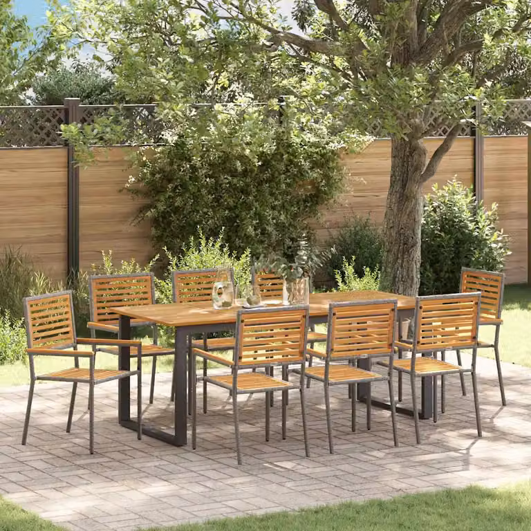 vidaXL Set da Pranzo per Giardino in Legno di Acacia Massello 9 Pezzi Grigio e Marrone