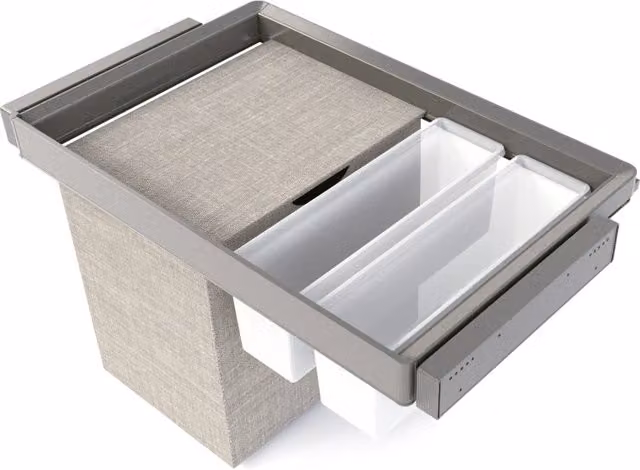 Kit di ripiano ausiliario, cestello e telaio regolabile Quartz per armadi, chiusura ammortizzata e estrazione totale