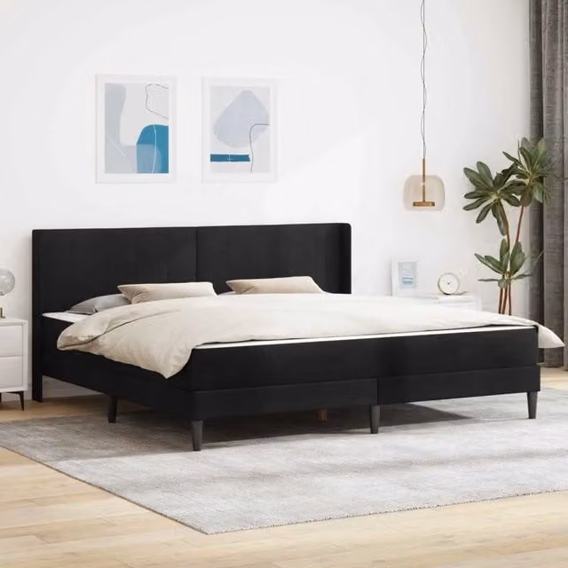 Letto matrimoniale moderno vidaXL in velluto nero con materasso L/P/H: 180 x 200 x 28 cm