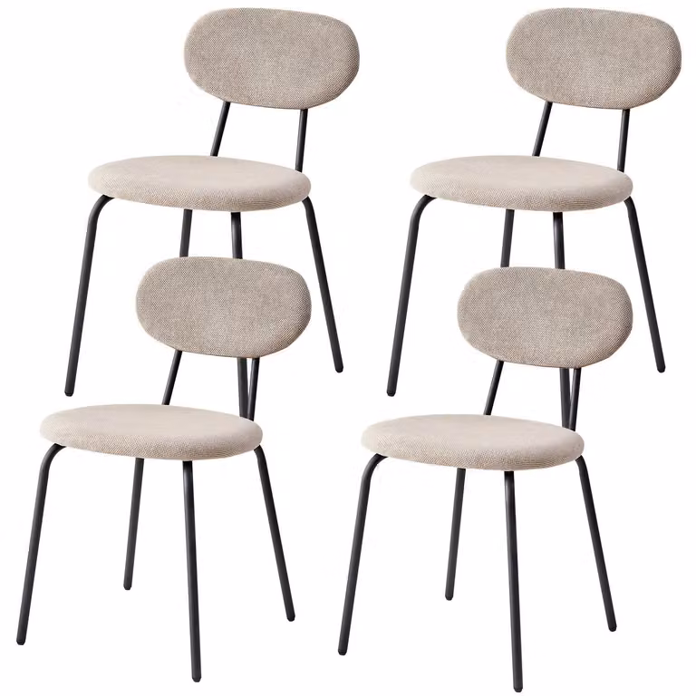 Sedie da pranzo - Set da 4 - Schienale a ferro di cavallo - Gambe in metallo - Imbottitura in tessuto - Senza braccioli - Stile moderno - Bianco