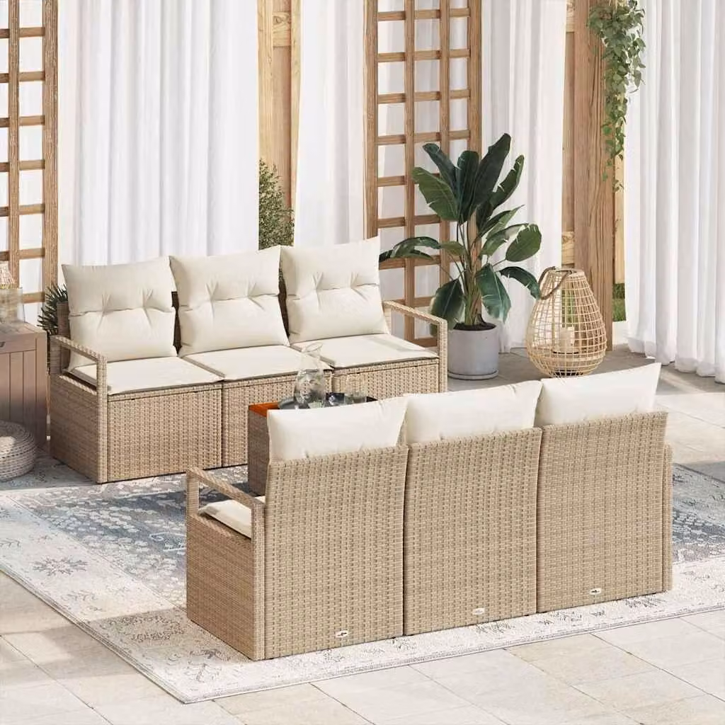 Maison Exclusive - Set Divano da Giardino con cuscino 7 pcs Beige Poly Rattan