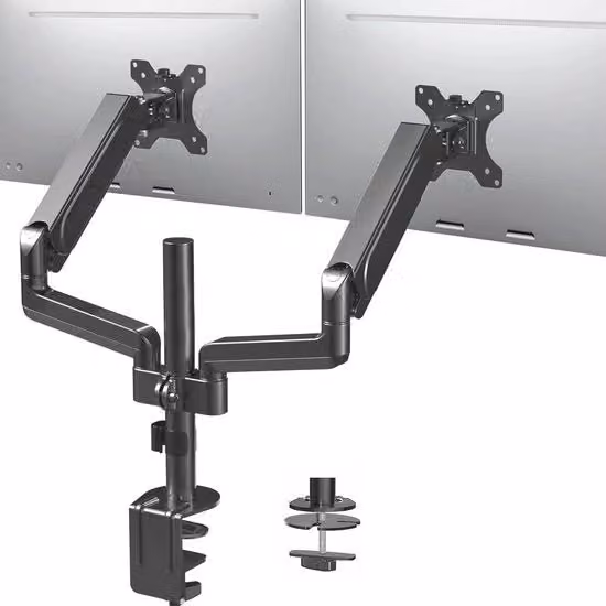 Supporto per Monitor a Doppia Articolarscissoria per Schermi da 17 a 32 Pollici - Regolazione di Altezza Pneumatica e Design a Sospensione Completa