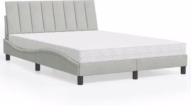 Letto con Materasso Hanko vidaXL in Velluto Grigio e Bianco L/P/H: 140 x 190 cm