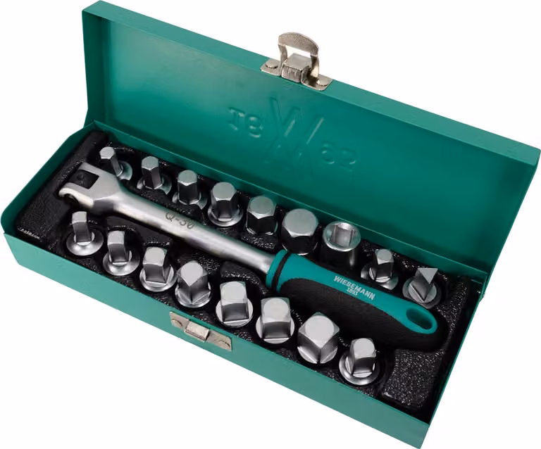 Set chiavi a bussola per viti scarico olio da 17 pezzi | WIESEMANN 80232 | attacco da 3/8″ incluso