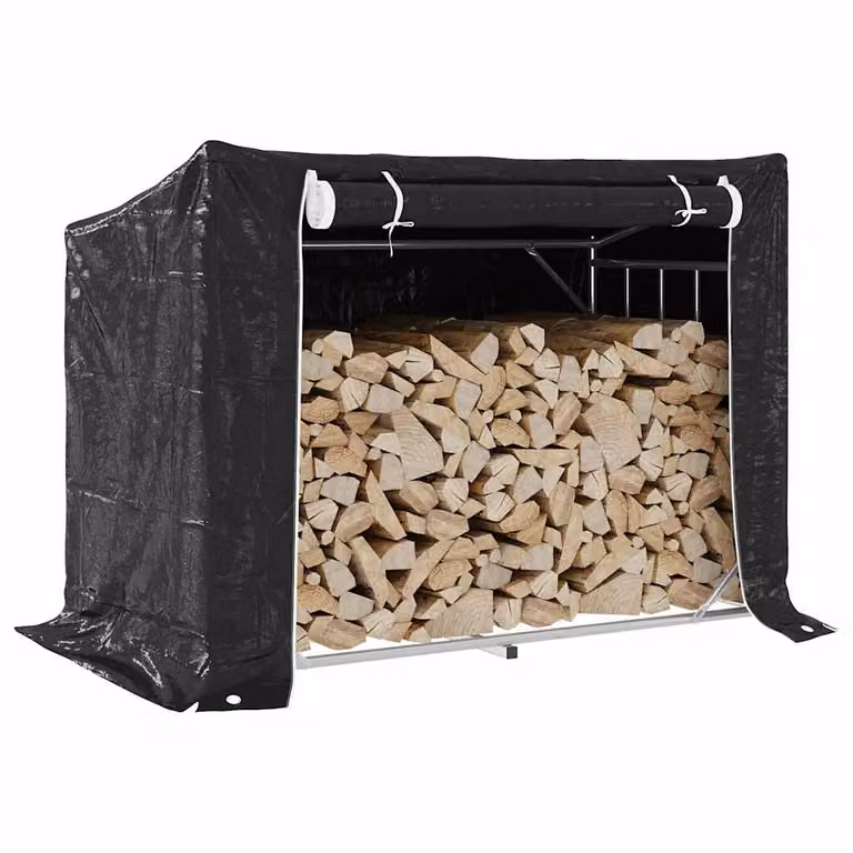 Rastrelliera per legna vidaXL con copertura antipioggia in acciaio zincato e plastica, colore nero, L: 151 cm, P: 80,5 cm, H: 110,5 cm