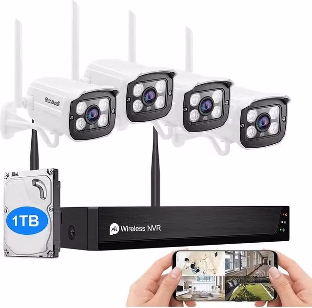 Kit di Telecamere di Sorveglianza Wi-Fi Trade Shop Traesio a 8 Canali con 4 Telecamere IP 1080p H.265 Colore Bianco