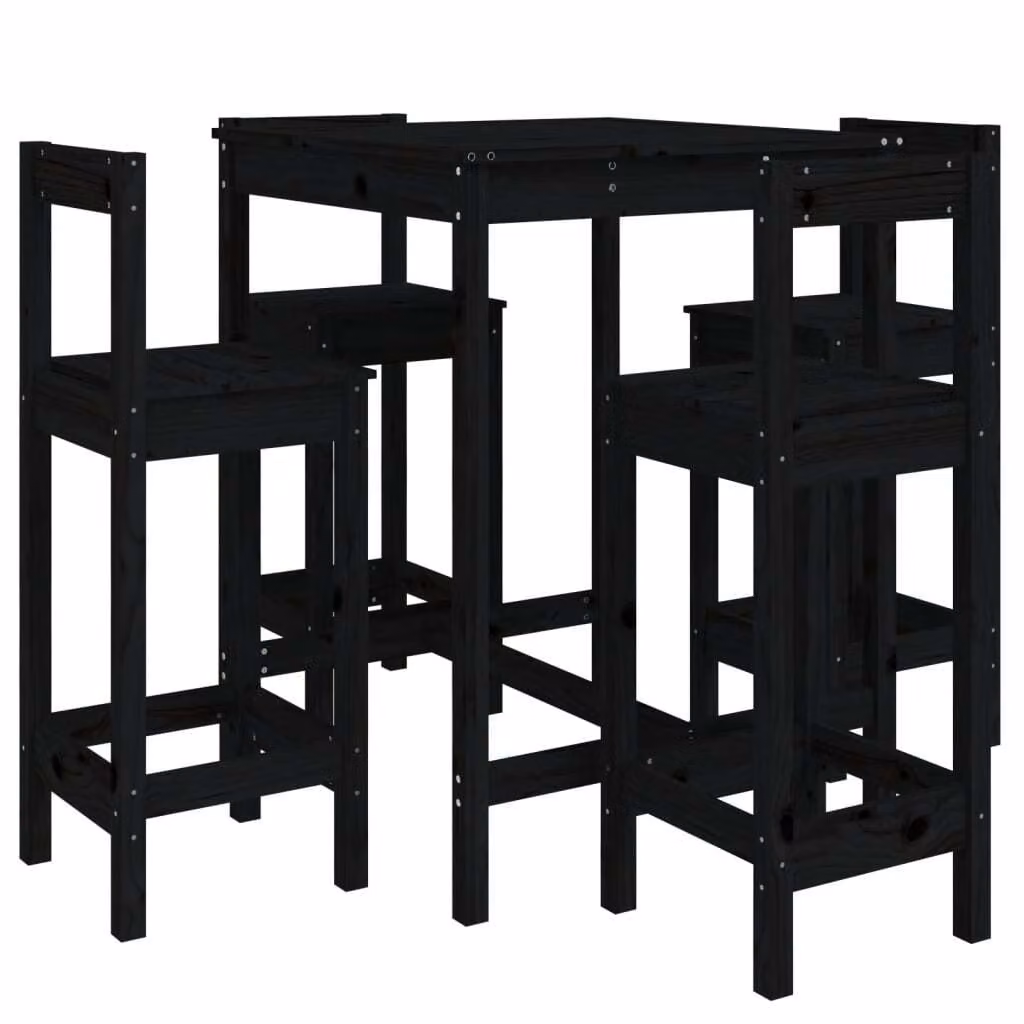 Set Bar da Giardino 5 pz Nero in Legno Massello di Pino