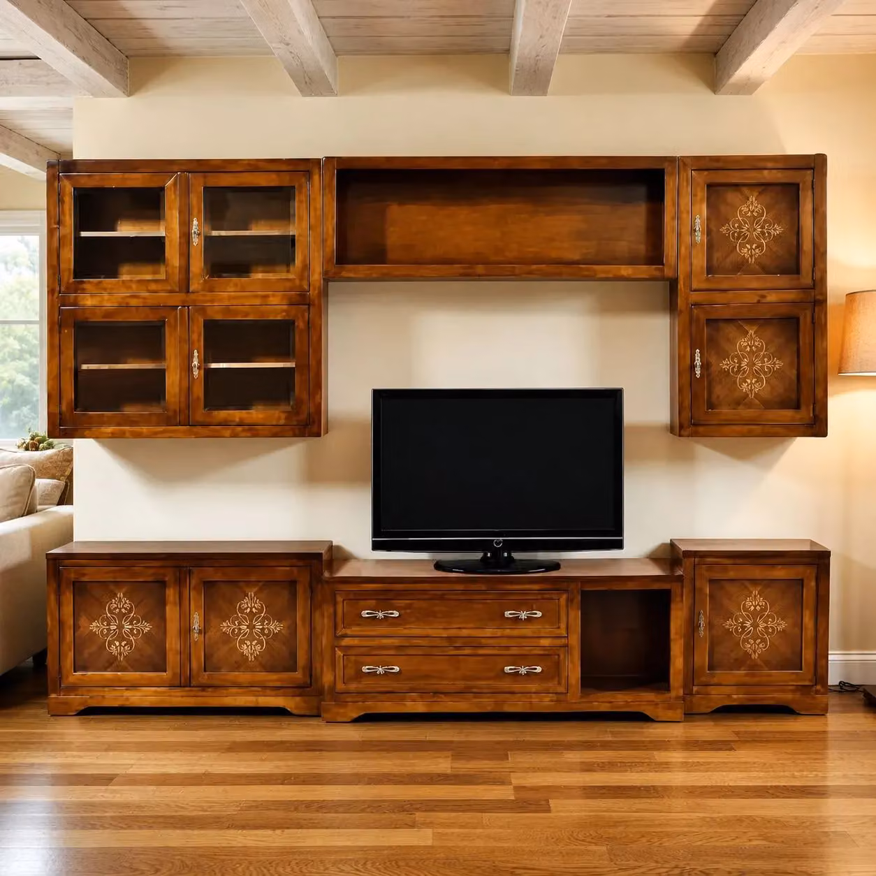 Parete attrezzata Mobili 2G in legno laccato marrone L: 310 cm, P: 65 cm – 2