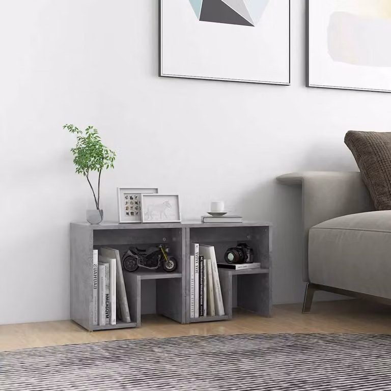 Set di 2 comodini moderni vidaXL in legno multistrato e MDF, colore grigio cemento, L 40 x P 30 x H 40 cm