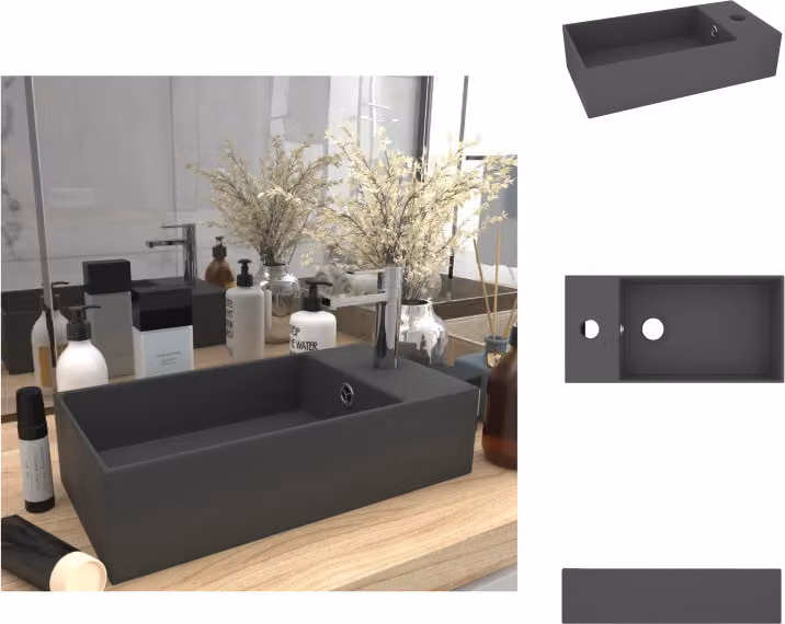 vidaXL Lavabo da bagno con troppopieno in Vetroceramica grigio scuro - Lavabo da bagno
