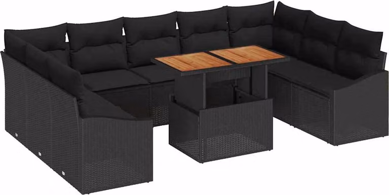 Set Divano da Giardino 10 pcs Nero Poly Rattan