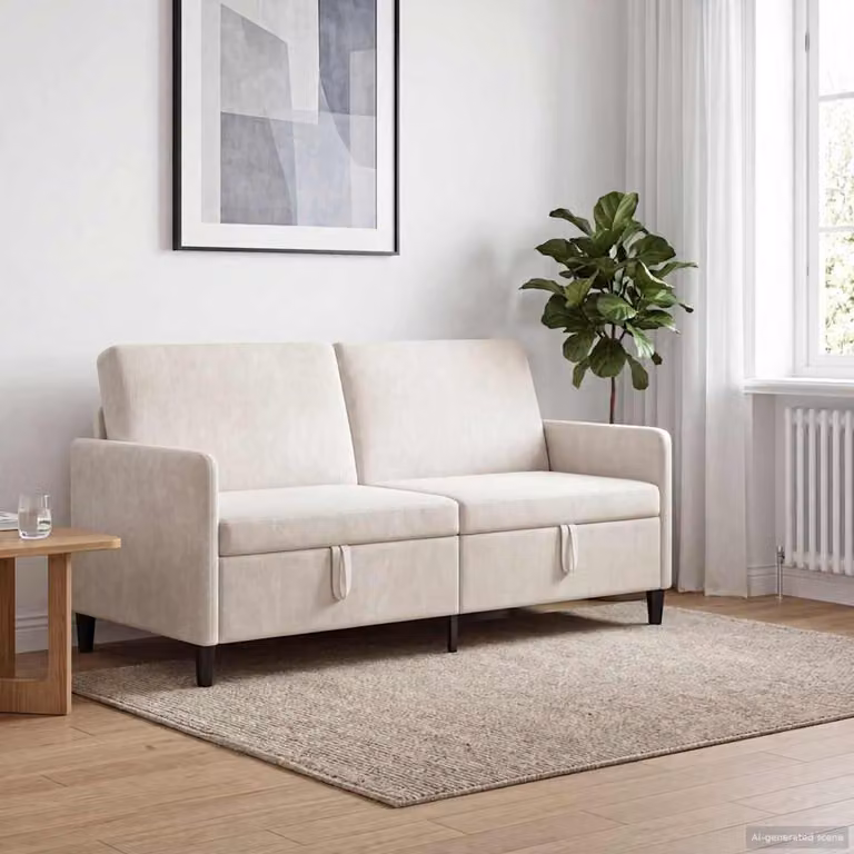 Divano moderno vidaXL con contenitore apribile in tessuto beige per il tuo soggiorno L: 172 cm, P: 78 cm, H: 87 cm
