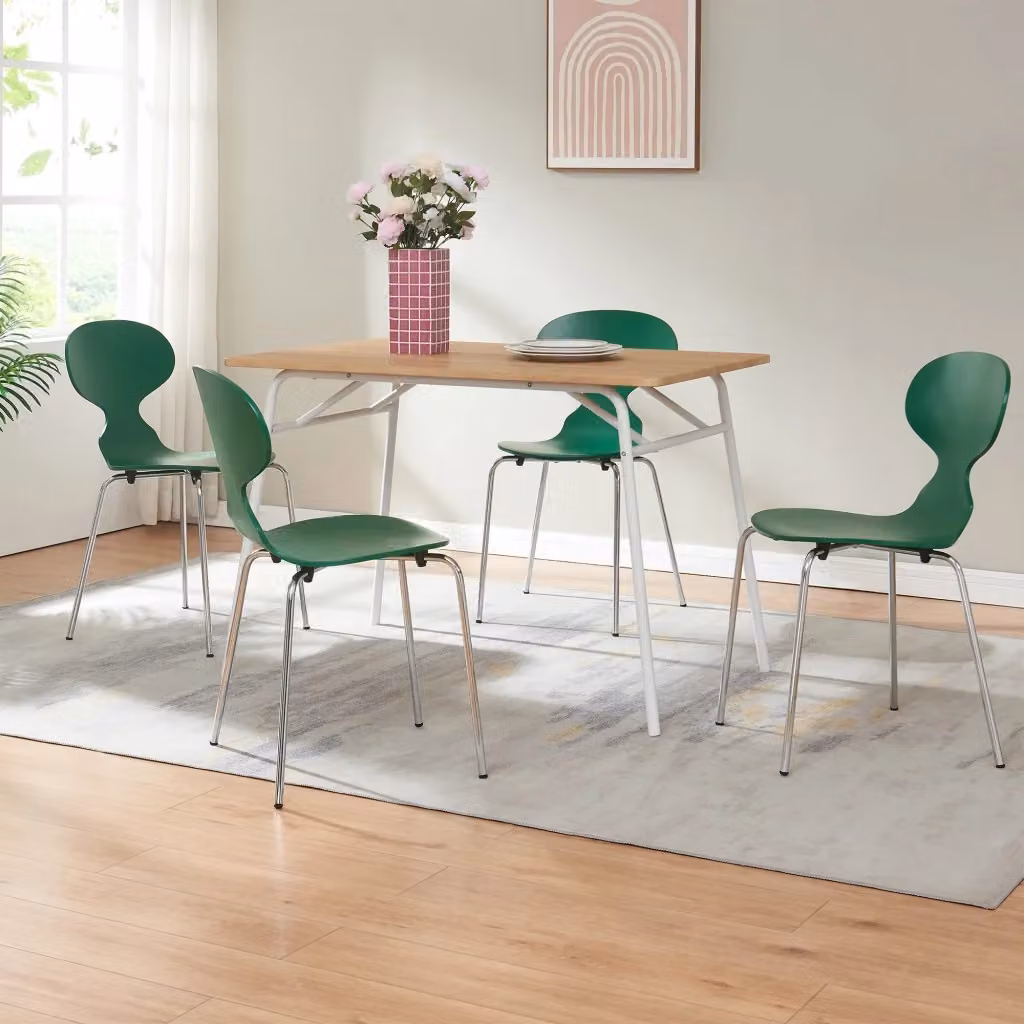 Set di 4 sedie impilabili Kil en.casa per sala da pranzo e cucina, colore verde e argento con struttura in metallo e seduta in tessuto betulla – 2